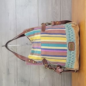 Fossil Long Live Vintage Canvas Leather Multicolor Crossbody Shoulder Bag